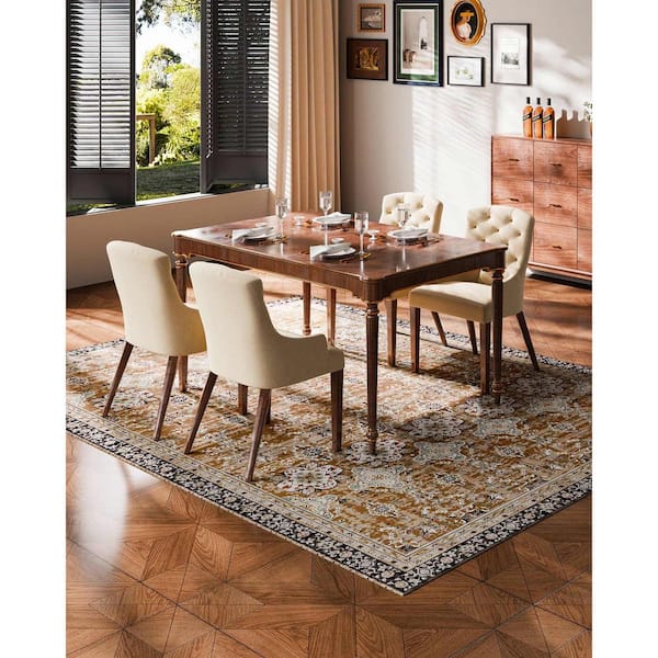 7.5 x 9.5 ft. Large Washable Area Rug, Tear-Resistant, Vintage Design 360g Faux Cashmere TPR Backing Brown Green