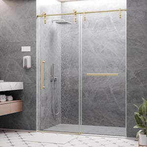 56-60 in.W x 76 in.H Sliding Frameless Glass Shower Door, with Handle and Seal Strip, Stylish and Modern, Golden