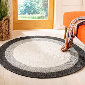 Braided Gray/Ivory 6 ft. x 6 ft. Round Solid Area Rug