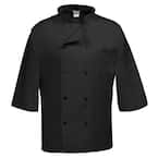 C10P-3/4 Unisex LG Black Three Quarter Sleeve Classic Chef Coat