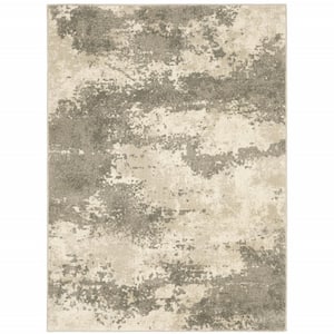 Beige and Grey 4 ft. x 6 ft. Abstract Power Loom Stain Resistant Area Rug