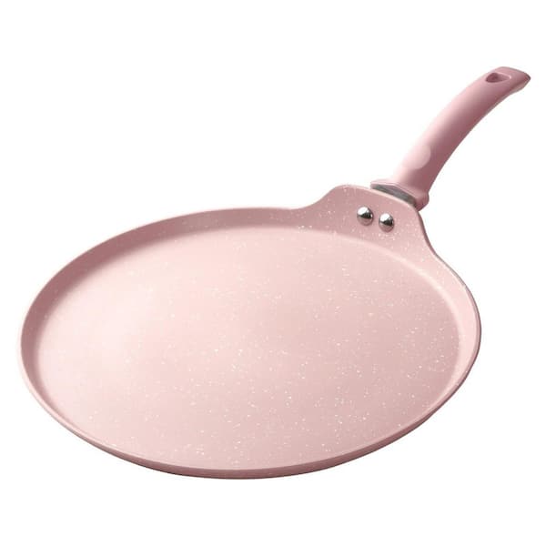 11 in. Pink Stainless Steel Nonstick Crepe Pan, Honeycomb Coating Pancake Pan, Induction Compatible, PFOA Free