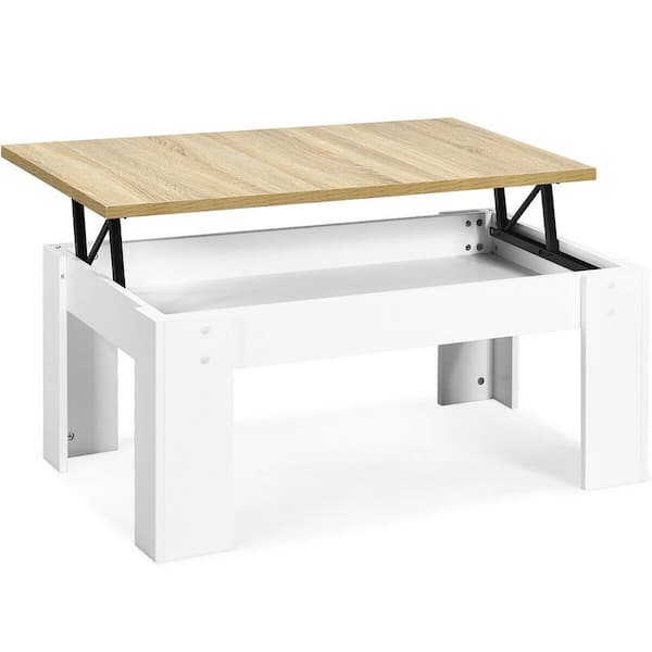Costway 43 in. White Large Rectangle Wood Coffee Table with Lift Top
