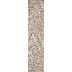 Aloha Natural 2 ft. x 10 ft. Kitchen Runner Floral Modern Indoor/Outdoor Patio Area Rug