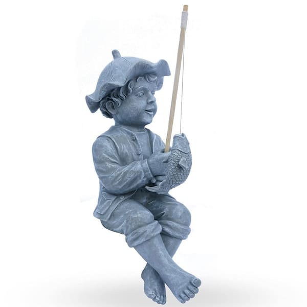 Nacome Little Fishing Boy Garden Statue Outdoor Decal Fisher Girl Figurine  Decor Fisherman Sculpture Home Yard Pool Ornament
