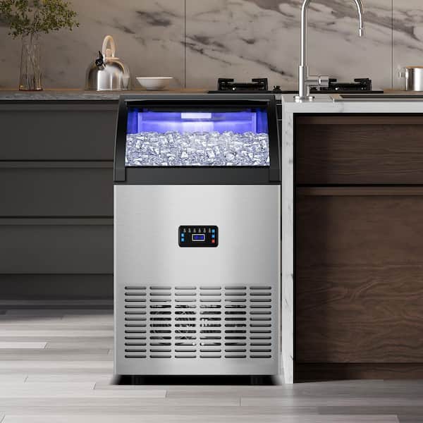 17.1 in. 120 lbs. per day Freestanding lce Maker in Silver Water Spray Ice-Making System Full Size High-Density Ice Cube