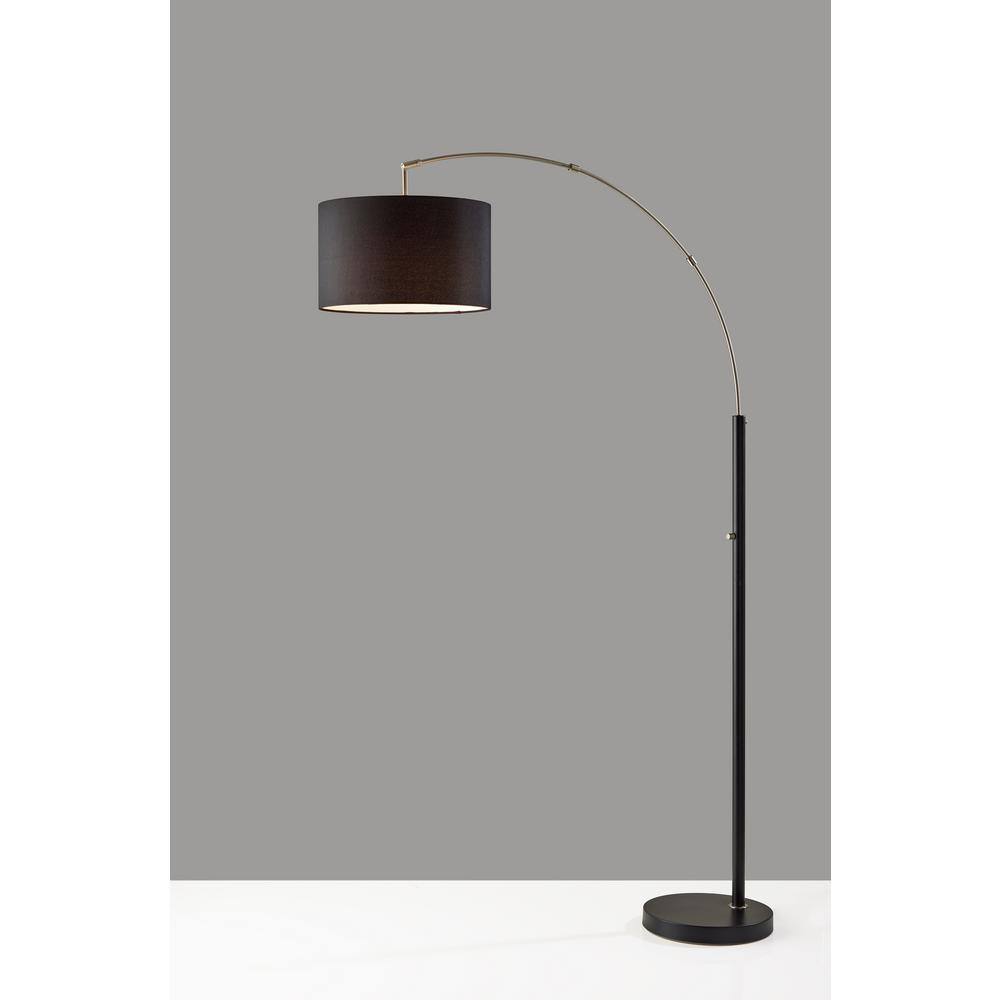Modern Black Adjustable Arc Floor Lamp with Recycled Fabric Shade