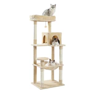 Cat Tree for Indoor Cats Multi-Level Cat Tower with Sisal Covered Scratching Posts, Cozy Condo, Plush Perches Beige