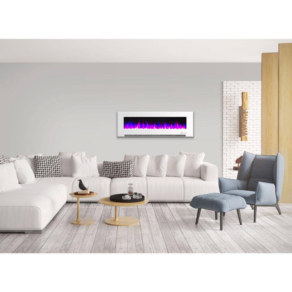 60-Inch White Wall-Mount Electric Fireplace with LED Flames