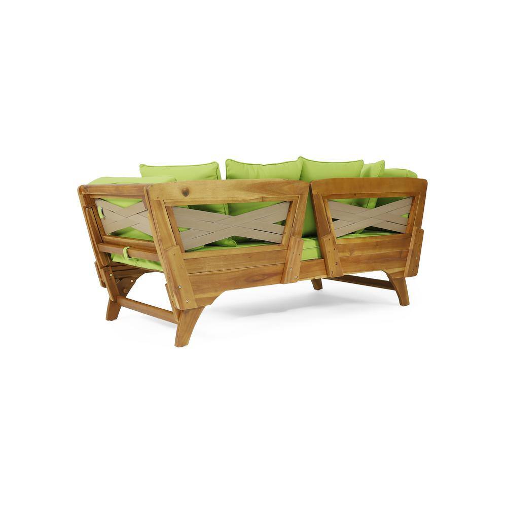 Expandable Teak Daybed with Light Green Cushions