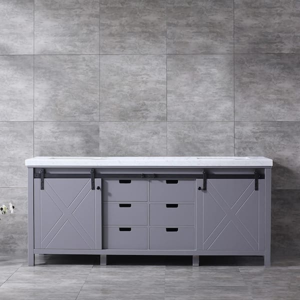 Lexora Marsyas 80 Inch Double Bathroom, White Bathroom Vanity With Dark Grey Top