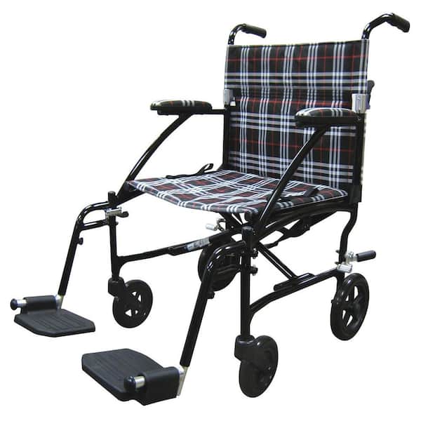 Drive Medical Fly Lite Ultra Lightweight Plaid Transport Wheelchair