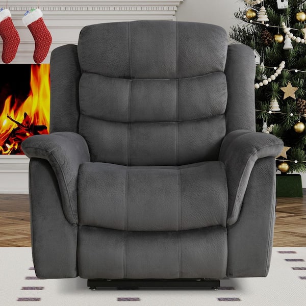 41 in. W Grey Oversized Microfiber Power Lift Recliner with 8-Point Massage and Heating Assistance Recliner w/Dual Motor