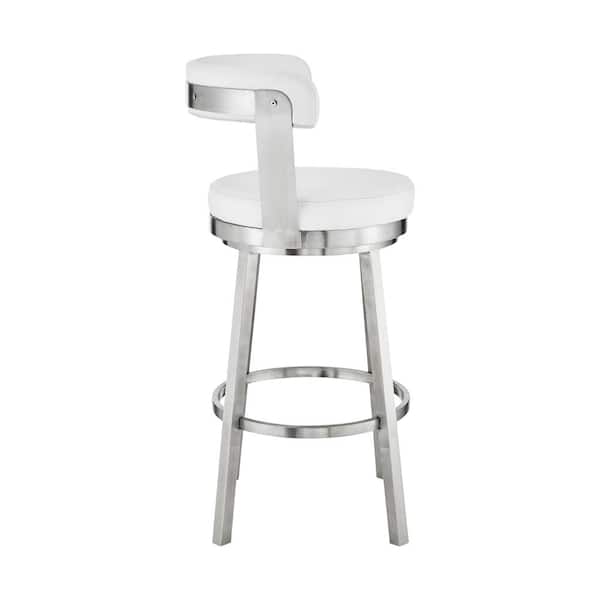 Kobe 26 in. Counter Height Low Back Swivel Bar Stool in Brushed Stainless Steel and White Faux Leather