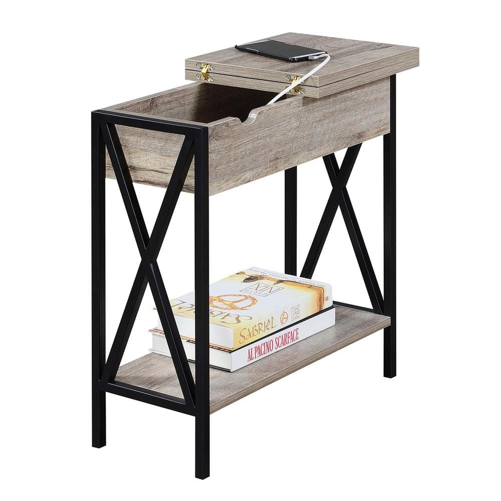 Sandstone Wood End Table with USB Charging Ports