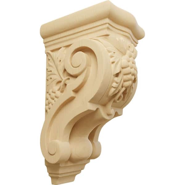 Ekena Millwork 4-3/8 in. x 3-1/2 in. x 7-7/8 in. Unfinished Wood Alder Small Grape Bunches Corbel