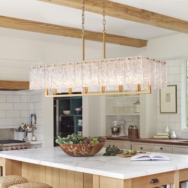 41.75 in. 6-Light Painted Gold Island Pendant Light Fixture with Glass Shade