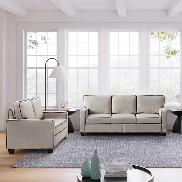 JAYDEN CREATION Lana 2 Piece Storage Space Polyester Living Room Set-BEIGE
