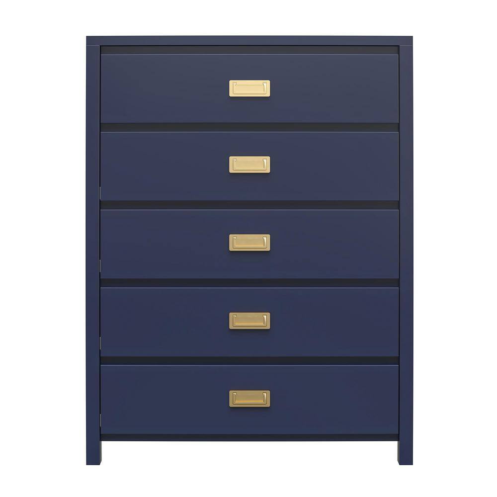 Navy and Gold 5-Drawer Campaign Style Dresser