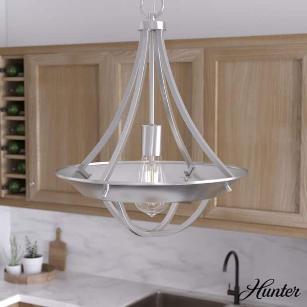 Hunter Devon Park 3-Light Brushed Nickel Transitional Clear Glass Urn LED Medium Hanging Pendant Light