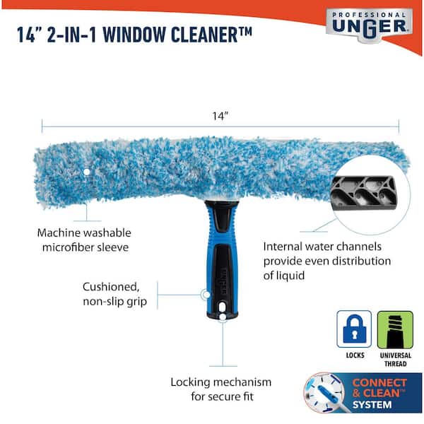 Unger 14 in. 2-in-1 Window Cleaner Squeegee & Scrubber Combi