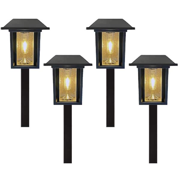 Monteaux Lighting Black Integrated LED Outdoor Solar Pathway Lights with Clear Seeded Glass (4-Pack)