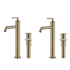 Ramus Single Handle Vessel Bathroom Sink Faucet with Pop-Up Drain in Brushed Gold (2-Pack)