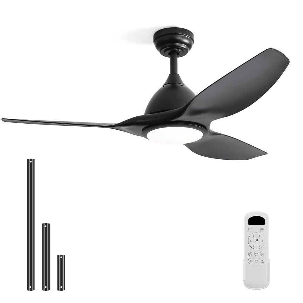 52 in. Indoor/Outdoor Black Downrod Mount Ceiling Fan with Dimmable LED Light and 6 Speed Remote Control price history on PriceWatchPro