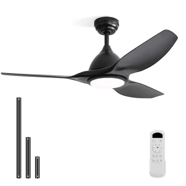 Sofucor 52 in. Indoor/Outdoor Black Downrod Mount Ceiling Fan with Dimmable LED Light and 6 Speed Remote Control
