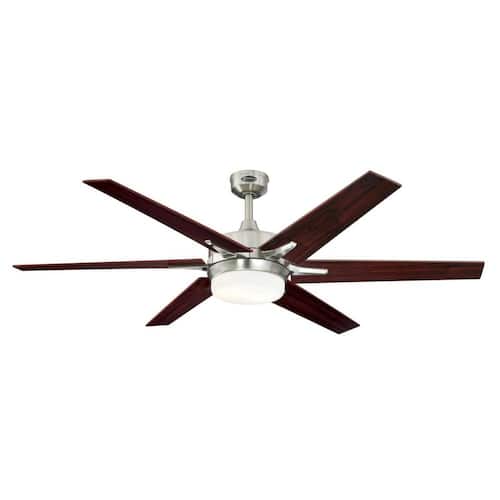 Cayuga 60 in. Smart LED Indoor Brushed Nickel Ceiling Fan with Light Kit and Remote Control Lighting