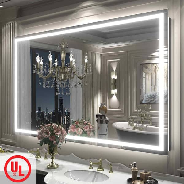 60 in. W x 36 in. H Rectangular Frameless Front & Back LED Lighted Anti-Fog Tempered Glass Wall Bathroom Vanity Mirror