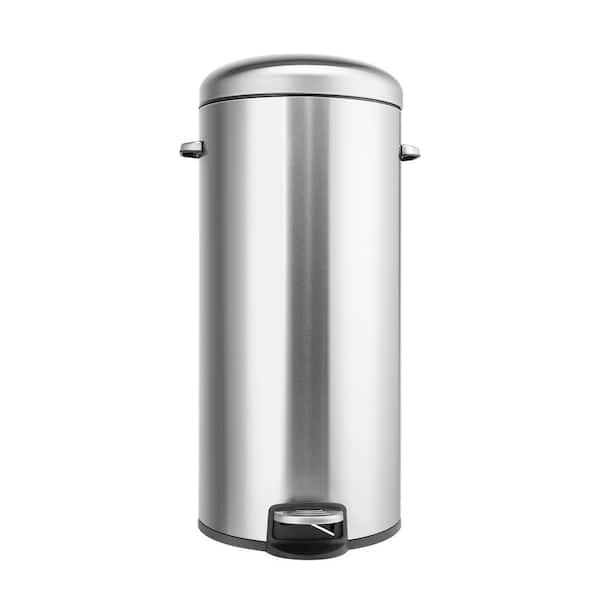 Elama 30-Liter/7.9-Gallon Soft Pedal Cylindrical Trash Can ,Silver