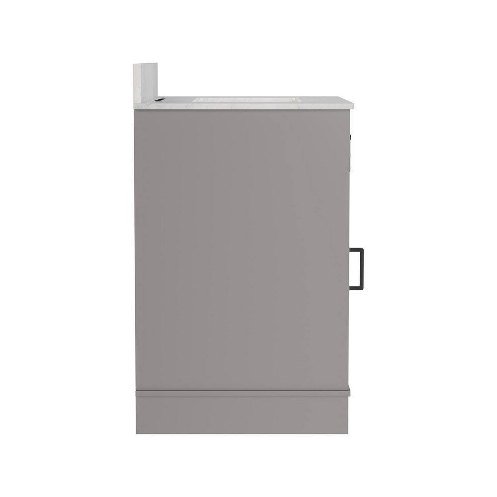 Gray 30" Freestanding Bathroom Vanity with Ceramic Sink and Storage Baskets