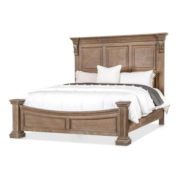 Furniture of America Nesi Brown Wood Frame King Panel Bed with Panel Headboard