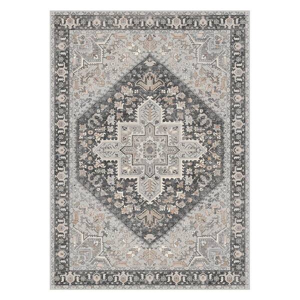 Azira Medallion Gray/Beige 5 ft. x 7 ft. Living Room/Bedroom/Dining Room Area Rug