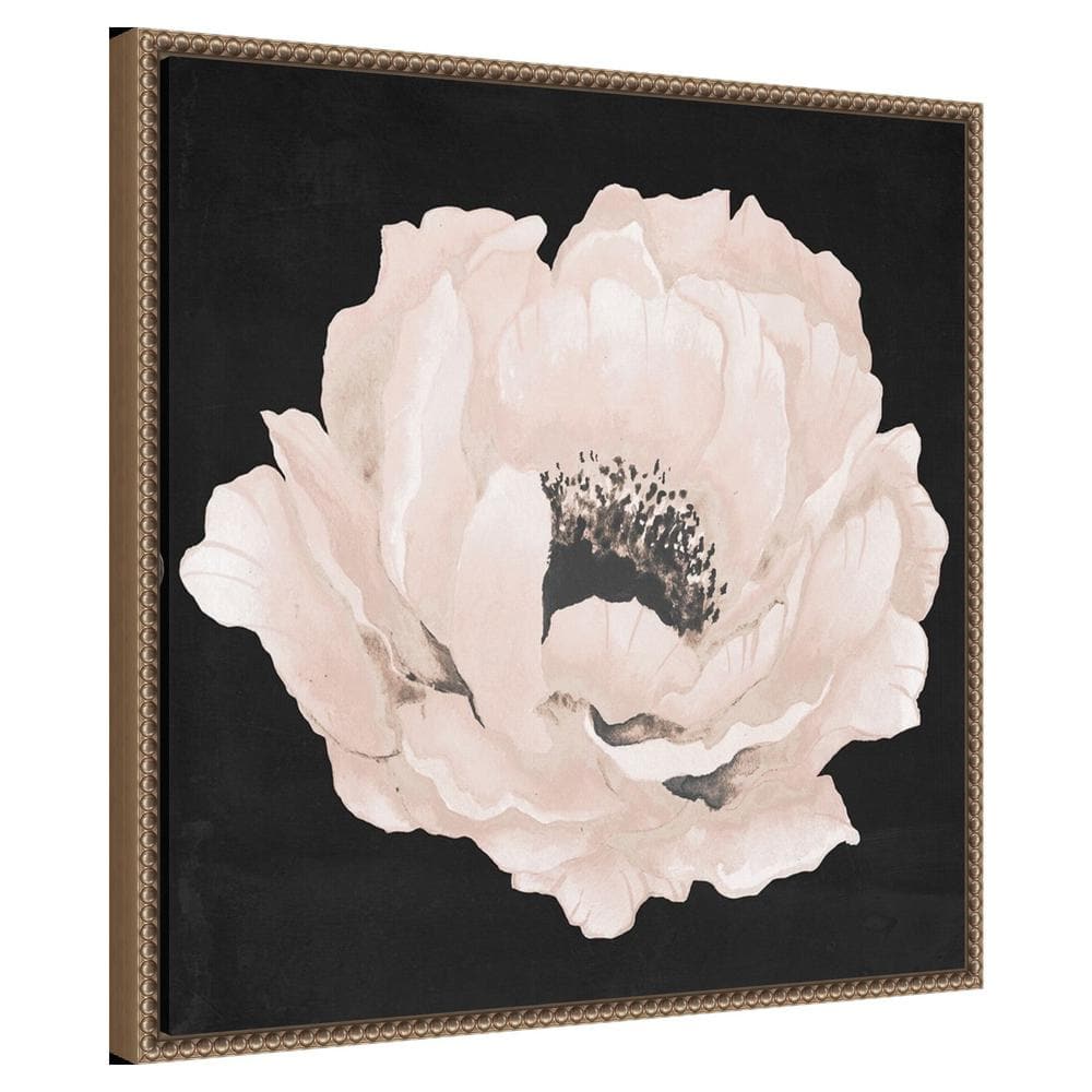 Pink Flower on Black Canvas with Beaded Frame 22 x 22-in.