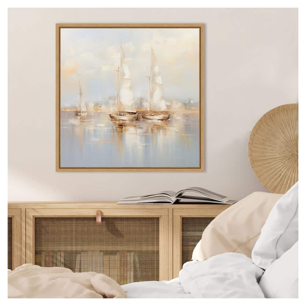 Gold Boats II Abstract Seascape Canvas with Maple Frame