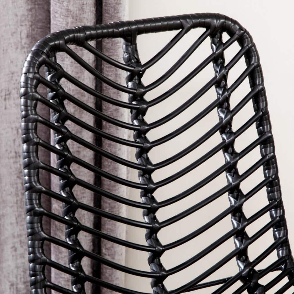 Black Metal and Rattan Counter Height Bar Stools Set of 2