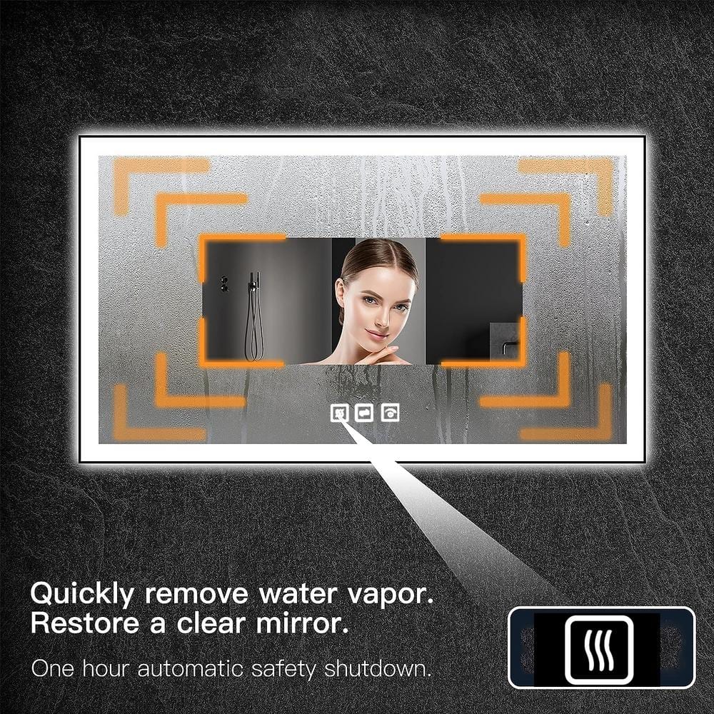 24x32 Inch Black Aluminum LED Vanity Mirror with Anti-Fog