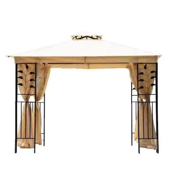 Unbranded 10 ft. x 10 ft. Beige Outdoor Steel Vented Dome Terrace Gazebo