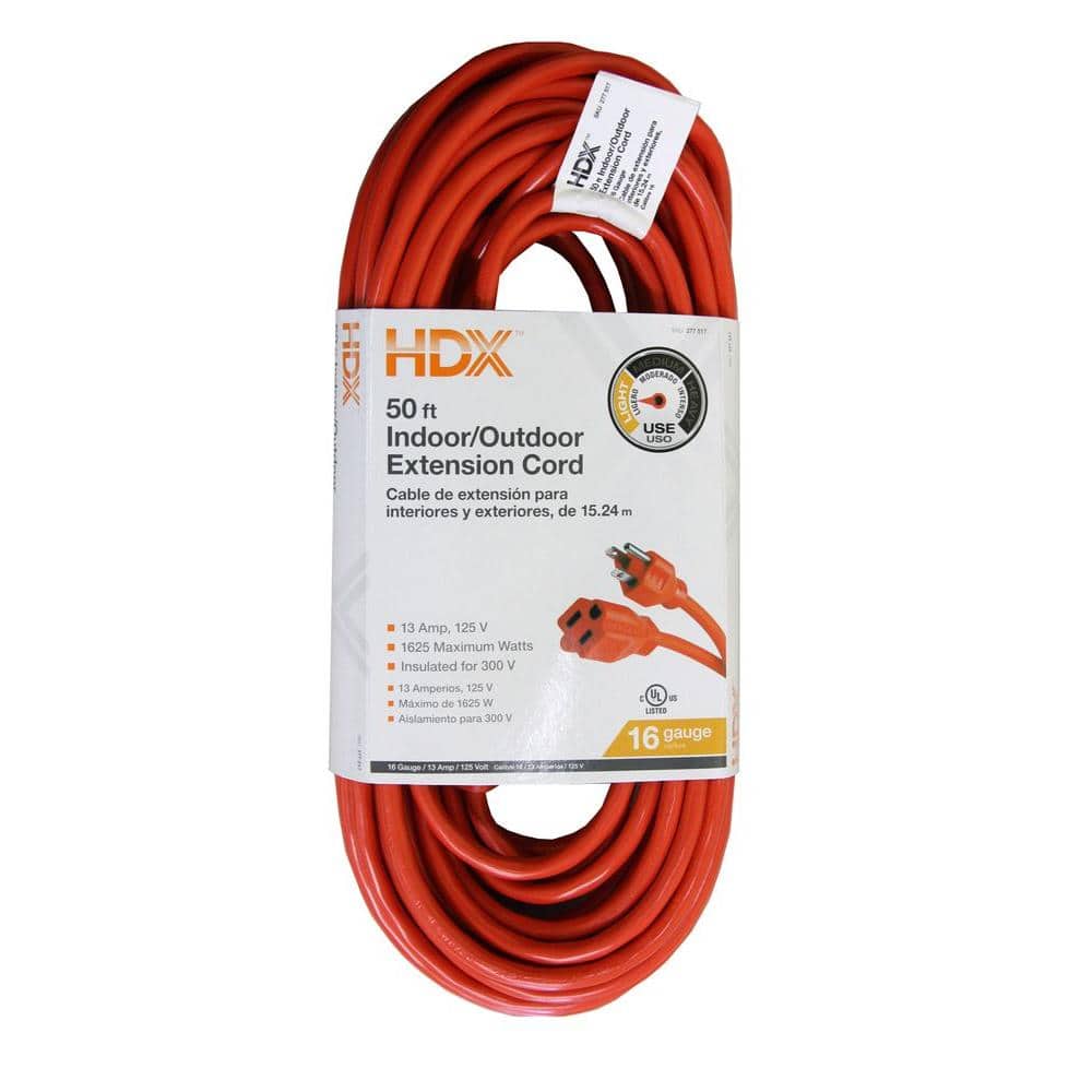 50 ft 16/3 Gauge Indoor Outdoor Extension Cord Heavy Duty Electrical Power Cable