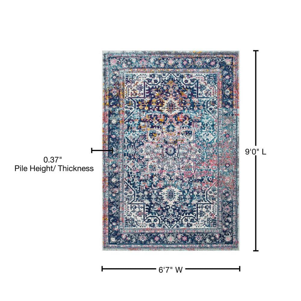 Blue Rectangular Vintage Medallion Synthetic Area Rug