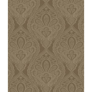 Emporium Collection Dark Gold Mehndi Damask Embossed Metallic Finish Paper Non-Pasted Non-Woven Wallpaper Roll