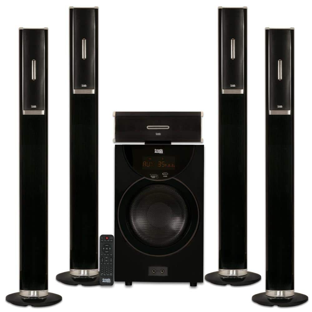 Acoustic Audio by Goldwood Tower 5.1 Bluetooth Home Speaker System with 8  in. Powered Sub-AAT2002 - The Home Depot