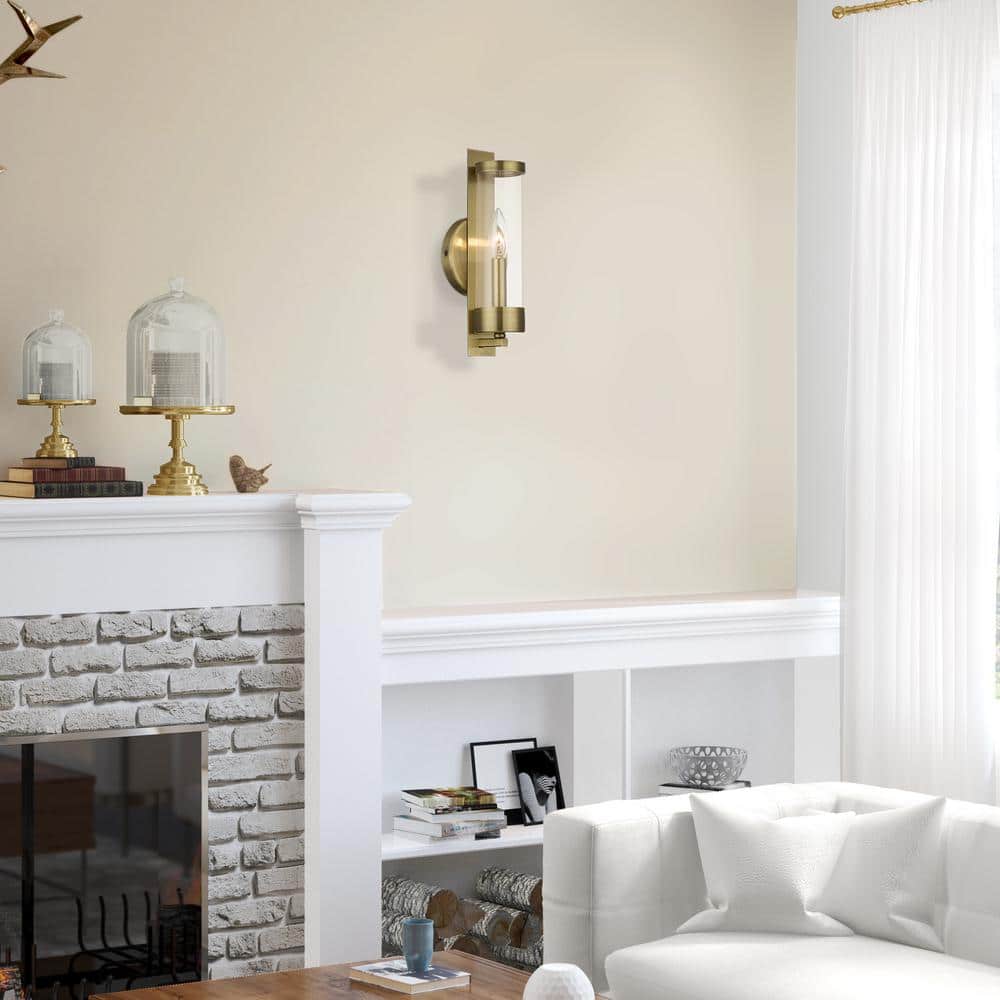 Antique Brass Dimmable Wall Sconce with Clear Glass