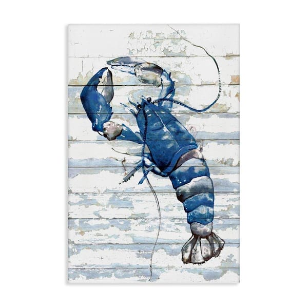 Blue Lobster on Distressed by Jessie Perry Unframed Animal Graphic Art Print 45 in. x 30 in.