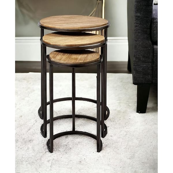 HomeRoots 20 in. Black Round Wood End Table