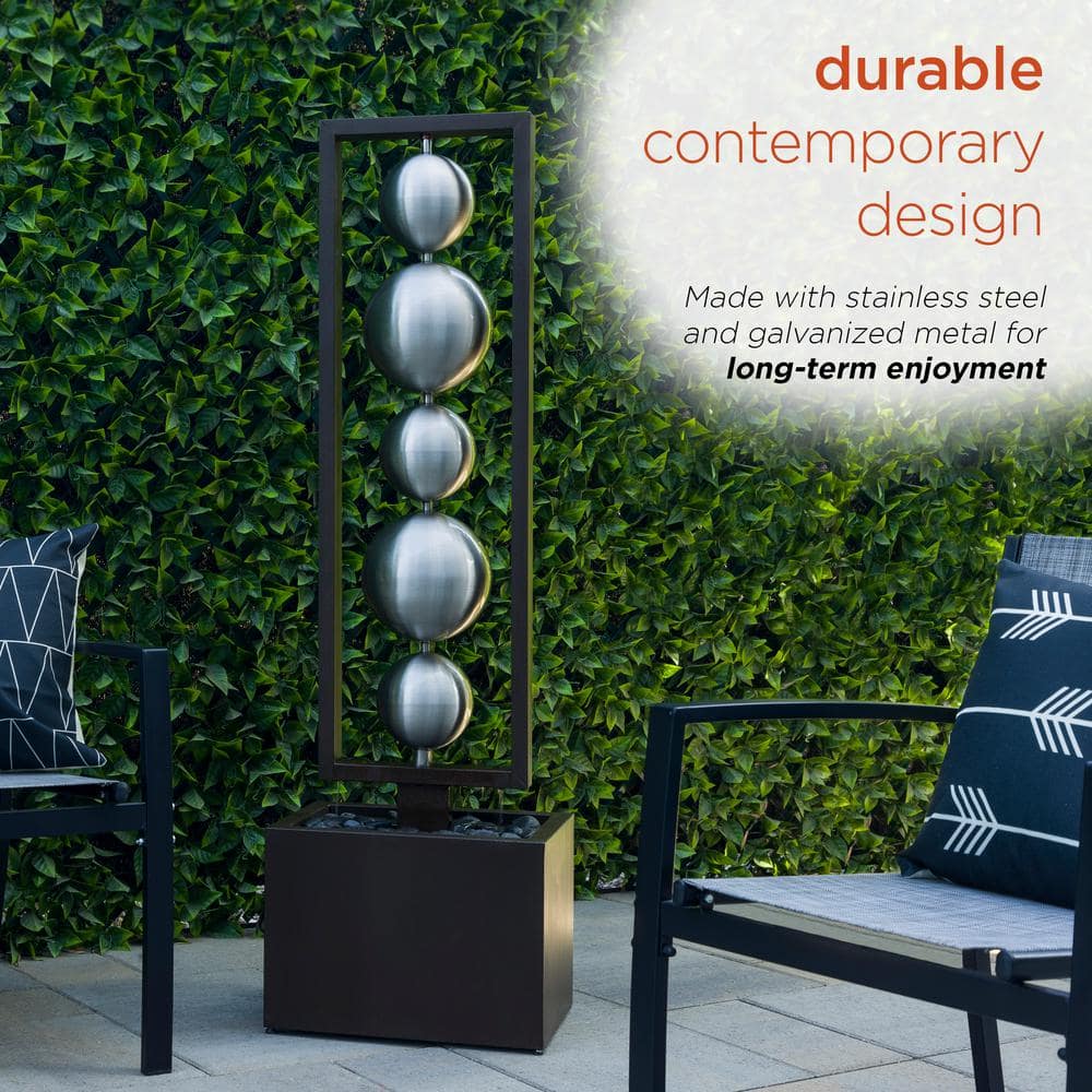 55" Silver and Brown Stainless Steel Column Fountain