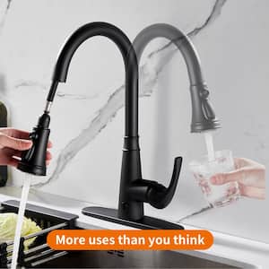 Single Handle Pull Down Activation Pull Down Sprayer Kitchen Faucet with Deckplate Included and Touchless in Matte Black