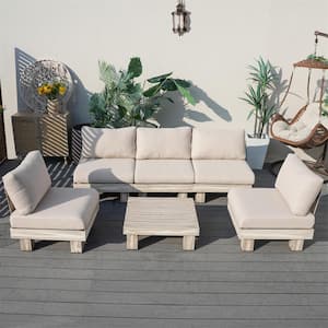 Policy 6-Piece Aluminum Patio Conversation Set with Beige Cushions